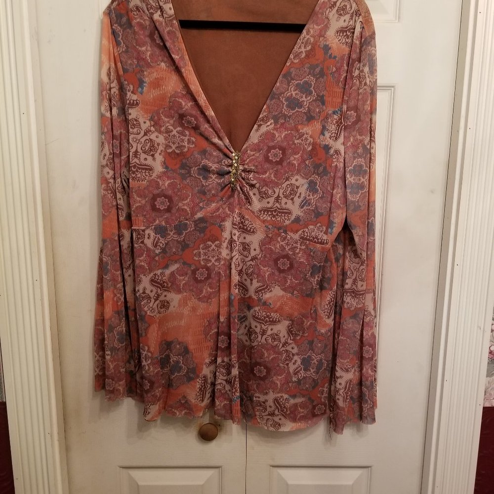 V-neck bell sleeve empire waist top